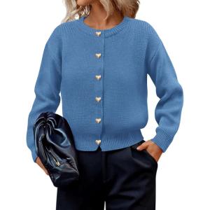 imagePRETTYGARDEN Cardigan Sweaters for Women 2025 Fall Fashion Chunky Long Sleeve Button Down Trendy Winter Sweater JacketGrey Blue