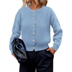 imagePRETTYGARDEN Cardigan Sweaters for Women 2025 Fall Fashion Chunky Long Sleeve Button Down Trendy Winter Sweater JacketLight Blue