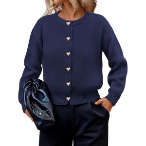 imagePRETTYGARDEN Cardigan Sweaters for Women 2025 Fall Fashion Chunky Long Sleeve Button Down Trendy Winter Sweater JacketNavy