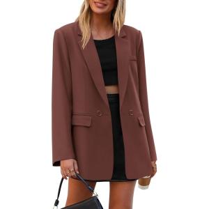 imagePRETTYGARDEN Fall 2025 Blazers for Women Business Casual Long Sleeve Lapel Pockets Dressy Suit Jackets Work Office ClothesBrown