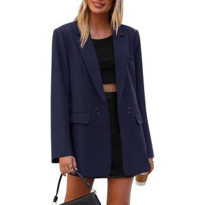 imagePRETTYGARDEN Fall 2025 Blazers for Women Business Casual Long Sleeve Lapel Pockets Dressy Suit Jackets Work Office ClothesNavy Blue