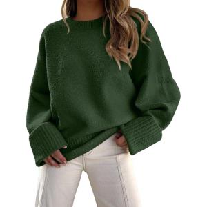 imagePRETTYGARDEN Womens Fall Oversized Sweaters Casual Crewneck Pullover Long Sleeve Fuzzy Chunky Knit Tops BlouseDark Army Green
