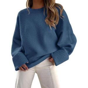 imagePRETTYGARDEN Womens Fall Oversized Sweaters Casual Crewneck Pullover Long Sleeve Fuzzy Chunky Knit Tops BlouseDusty Blue