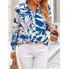 imagePRETTYGARDEN Womens Floral Blouses Dressy Casual V Neck Button Down Shirts Lantern Long Sleeve Boho Chiffon Fall Tops 2025Blue White
