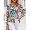 imagePRETTYGARDEN Womens Floral Blouses Dressy Casual V Neck Button Down Shirts Lantern Long Sleeve Boho Chiffon Fall Tops 2025Floral Blue Green