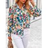 imagePRETTYGARDEN Womens Floral Blouses Dressy Casual V Neck Button Down Shirts Lantern Long Sleeve Boho Chiffon Fall Tops 2025Floral Blue Green