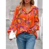 imagePRETTYGARDEN Womens Floral Blouses Dressy Casual V Neck Button Down Shirts Lantern Long Sleeve Boho Chiffon Fall Tops 2025Floral Orange Purple