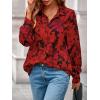 imagePRETTYGARDEN Womens Floral Blouses Dressy Casual V Neck Button Down Shirts Lantern Long Sleeve Boho Chiffon Fall Tops 2025Floral Red