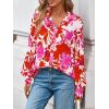 imagePRETTYGARDEN Womens Floral Blouses Dressy Casual V Neck Button Down Shirts Lantern Long Sleeve Boho Chiffon Fall Tops 2025Floral White Rose Red