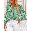 imagePRETTYGARDEN Womens Floral Blouses Dressy Casual V Neck Button Down Shirts Lantern Long Sleeve Boho Chiffon Fall Tops 2025Green Floral