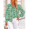 imagePRETTYGARDEN Womens Floral Blouses Dressy Casual V Neck Button Down Shirts Lantern Long Sleeve Boho Chiffon Fall Tops 2025Green Floral