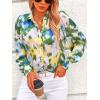 imagePRETTYGARDEN Womens Floral Blouses Dressy Casual V Neck Button Down Shirts Lantern Long Sleeve Boho Chiffon Fall Tops 2025Laurel Green