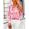 imagePRETTYGARDEN Womens Floral Blouses Dressy Casual V Neck Button Down Shirts Lantern Long Sleeve Boho Chiffon Fall Tops 2025Pink Floral