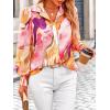 imagePRETTYGARDEN Womens Floral Blouses Dressy Casual V Neck Button Down Shirts Lantern Long Sleeve Boho Chiffon Fall Tops 2025Pink Watercolour