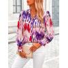 imagePRETTYGARDEN Womens Floral Blouses Dressy Casual V Neck Button Down Shirts Lantern Long Sleeve Boho Chiffon Fall Tops 2025Purple Red Floral