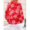 imagePRETTYGARDEN Womens Floral Blouses Dressy Casual V Neck Button Down Shirts Lantern Long Sleeve Boho Chiffon Fall Tops 2025Red