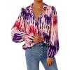 imagePRETTYGARDEN Womens Floral Blouses Dressy Casual V Neck Button Down Shirts Lantern Long Sleeve Boho Chiffon Fall Tops 2025Purple Red Floral
