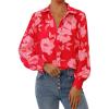imagePRETTYGARDEN Womens Floral Blouses Dressy Casual V Neck Button Down Shirts Lantern Long Sleeve Boho Chiffon Fall Tops 2025Red