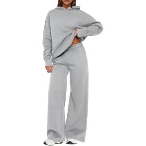imagePRETTYGARDEN Womens Sweatsuits 2 Piece Set 2025 Casual Winter Long Sleeve Hoodie Loose Wide Leg Sweatpants Fall TracksuitGrey