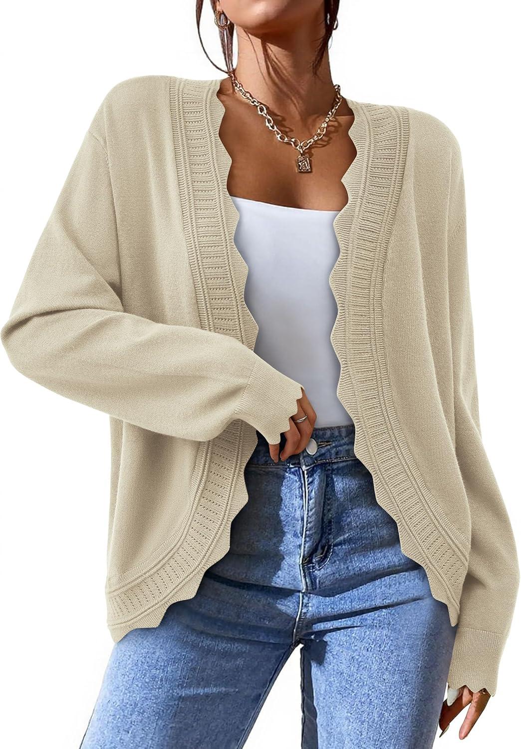 imagePRETTYGARDEN Cardigans for Women Lightweight Casual Long Sleeve Knitted Open Front Shrugs Sweaters 2025 Fall ClothesBeige