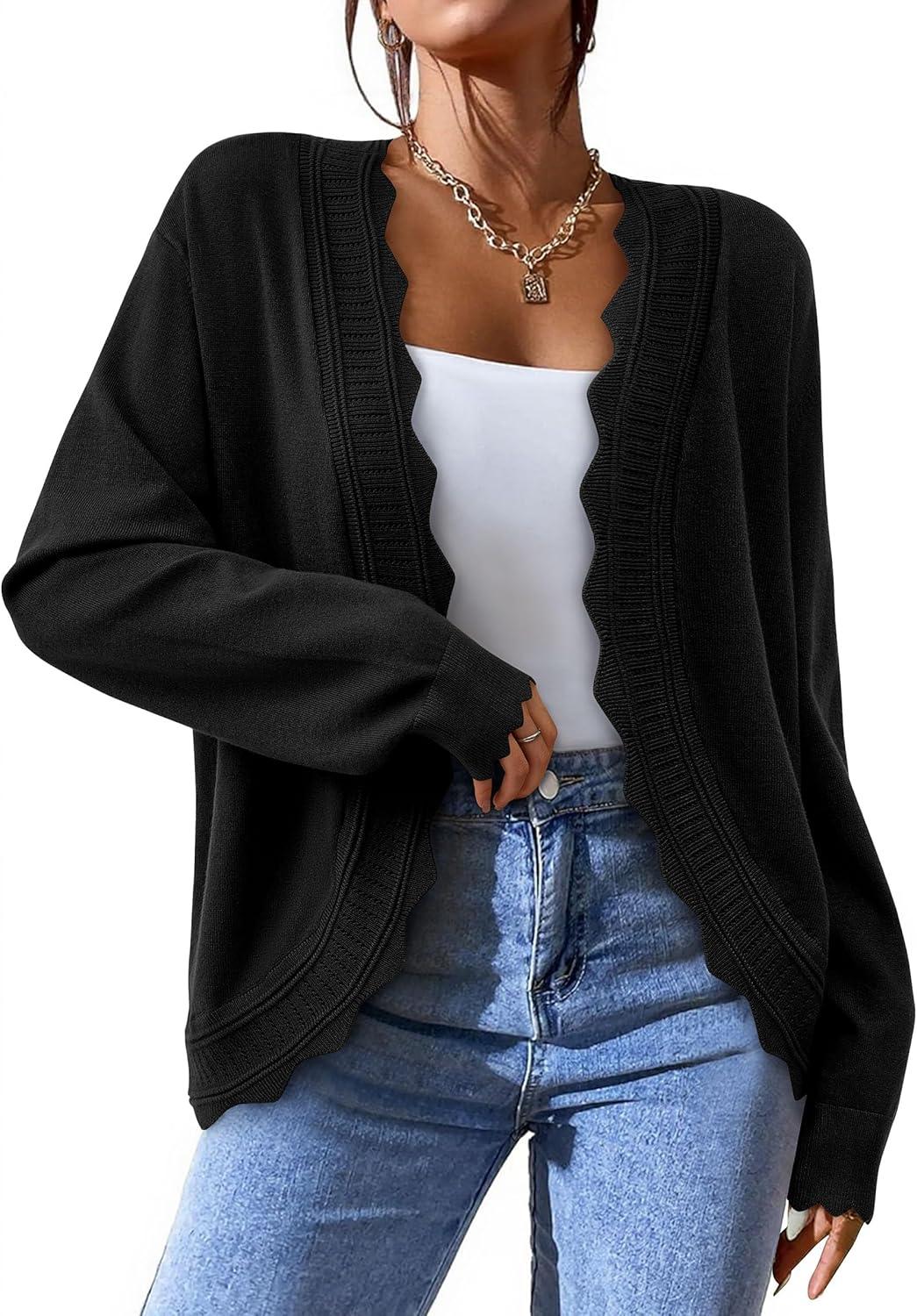 imagePRETTYGARDEN Cardigans for Women Lightweight Casual Long Sleeve Knitted Open Front Shrugs Sweaters 2025 Fall ClothesBlack