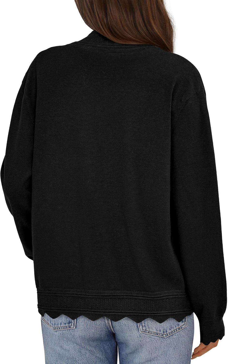 imagePRETTYGARDEN Cardigans for Women Lightweight Casual Long Sleeve Knitted Open Front Shrugs Sweaters 2025 Fall ClothesBlack