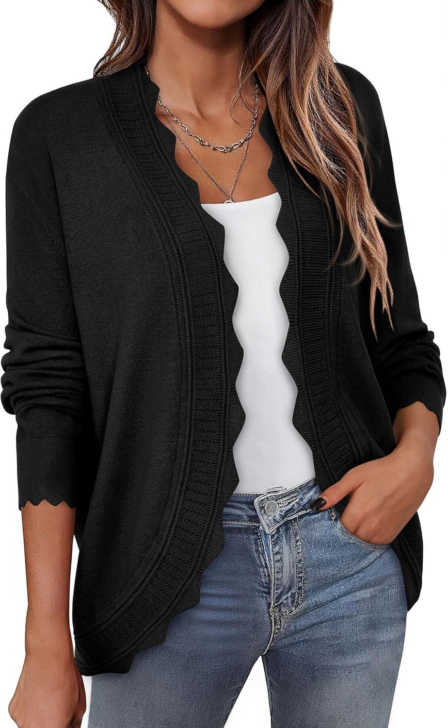 imagePRETTYGARDEN Cardigans for Women Lightweight Casual Long Sleeve Knitted Open Front Shrugs Sweaters 2025 Fall ClothesBlack