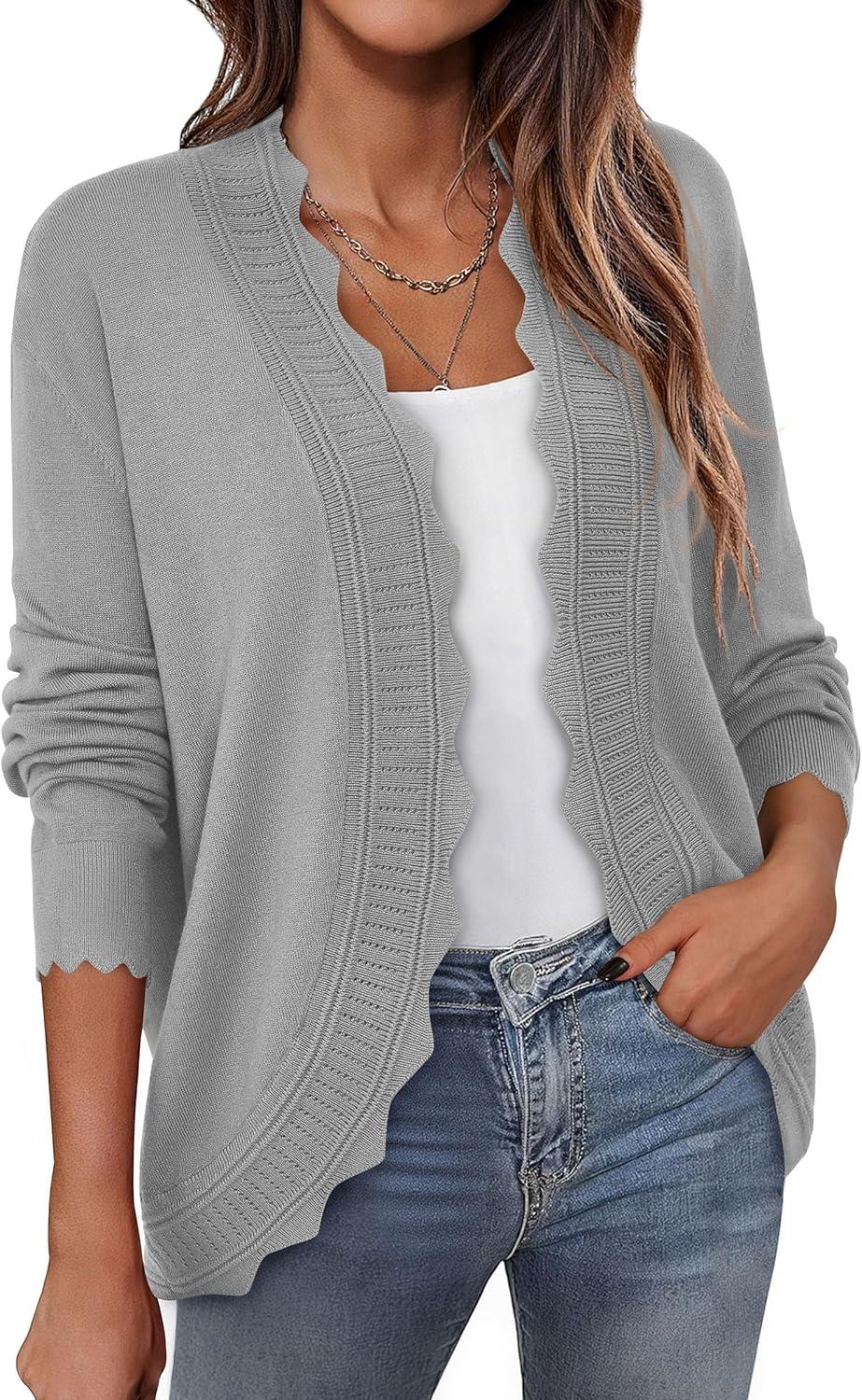 imagePRETTYGARDEN Cardigans for Women Lightweight Casual Long Sleeve Knitted Open Front Shrugs Sweaters 2025 Fall ClothesGrey
