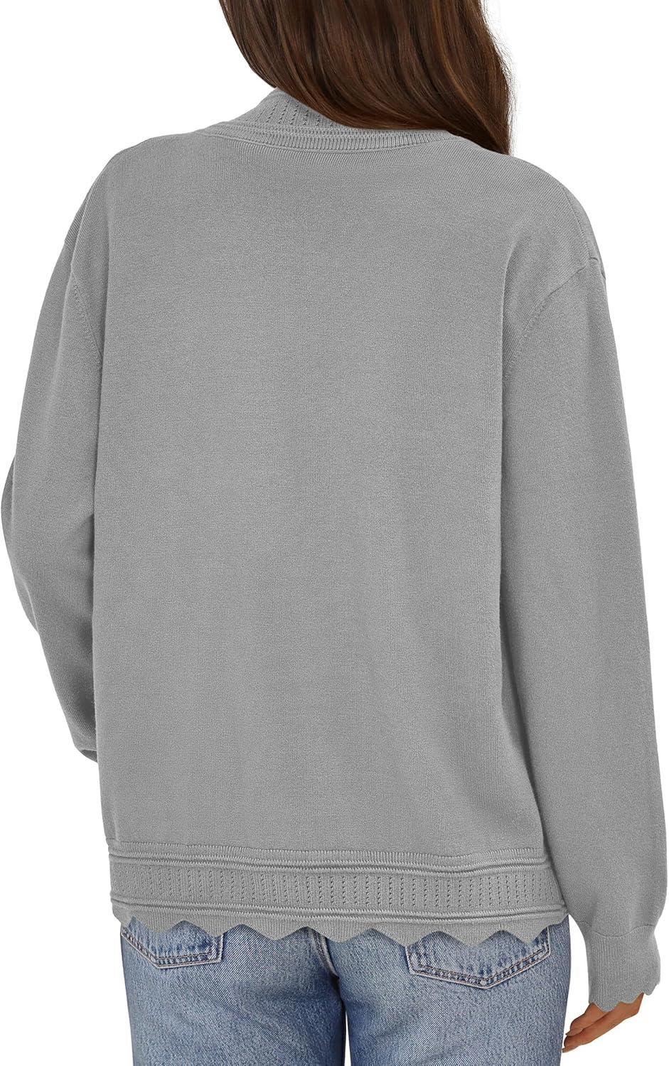 imagePRETTYGARDEN Cardigans for Women Lightweight Casual Long Sleeve Knitted Open Front Shrugs Sweaters 2025 Fall ClothesGrey