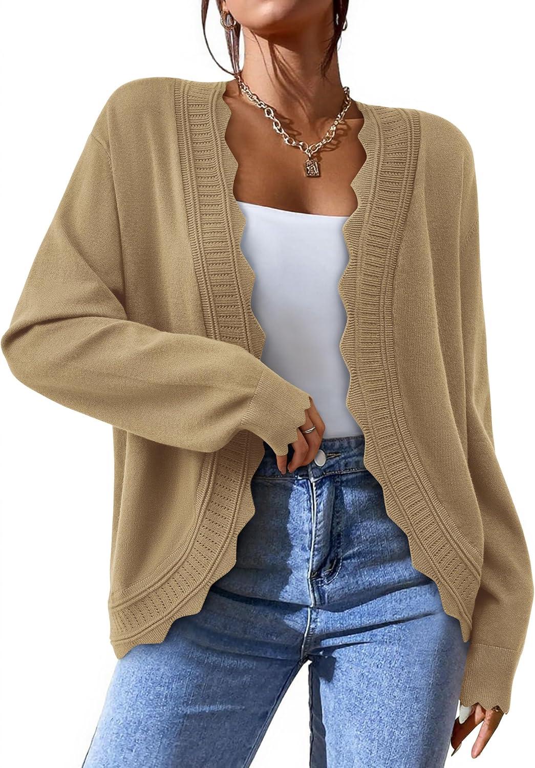 imagePRETTYGARDEN Cardigans for Women Lightweight Casual Long Sleeve Knitted Open Front Shrugs Sweaters 2025 Fall ClothesKhaki