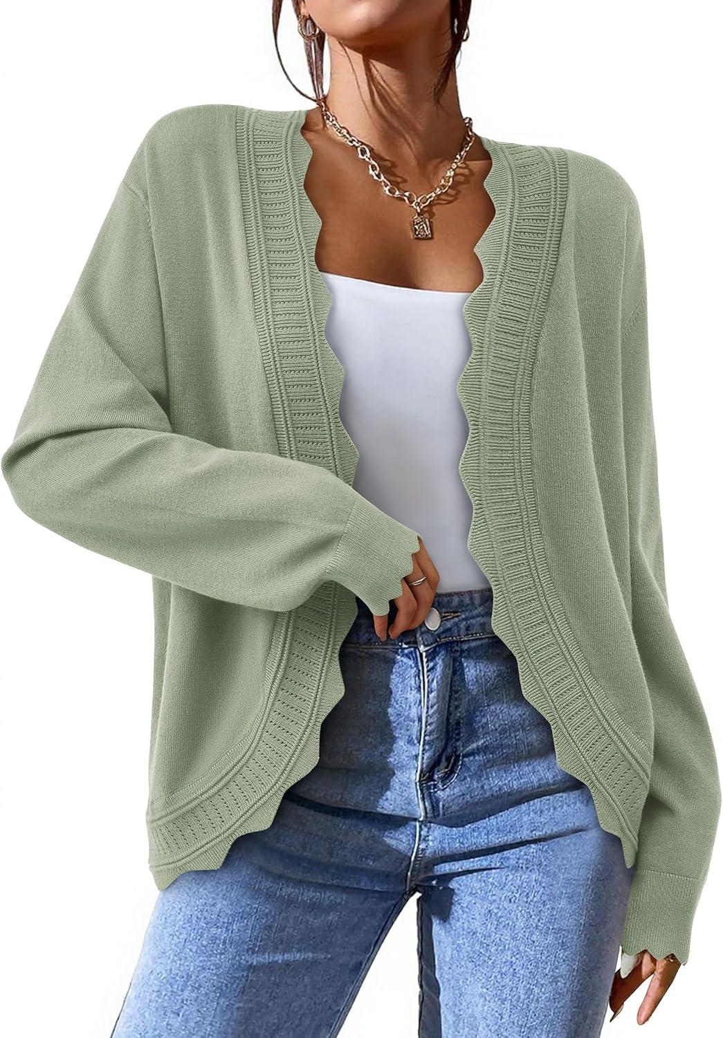 imagePRETTYGARDEN Cardigans for Women Lightweight Casual Long Sleeve Knitted Open Front Shrugs Sweaters 2025 Fall ClothesLight Green