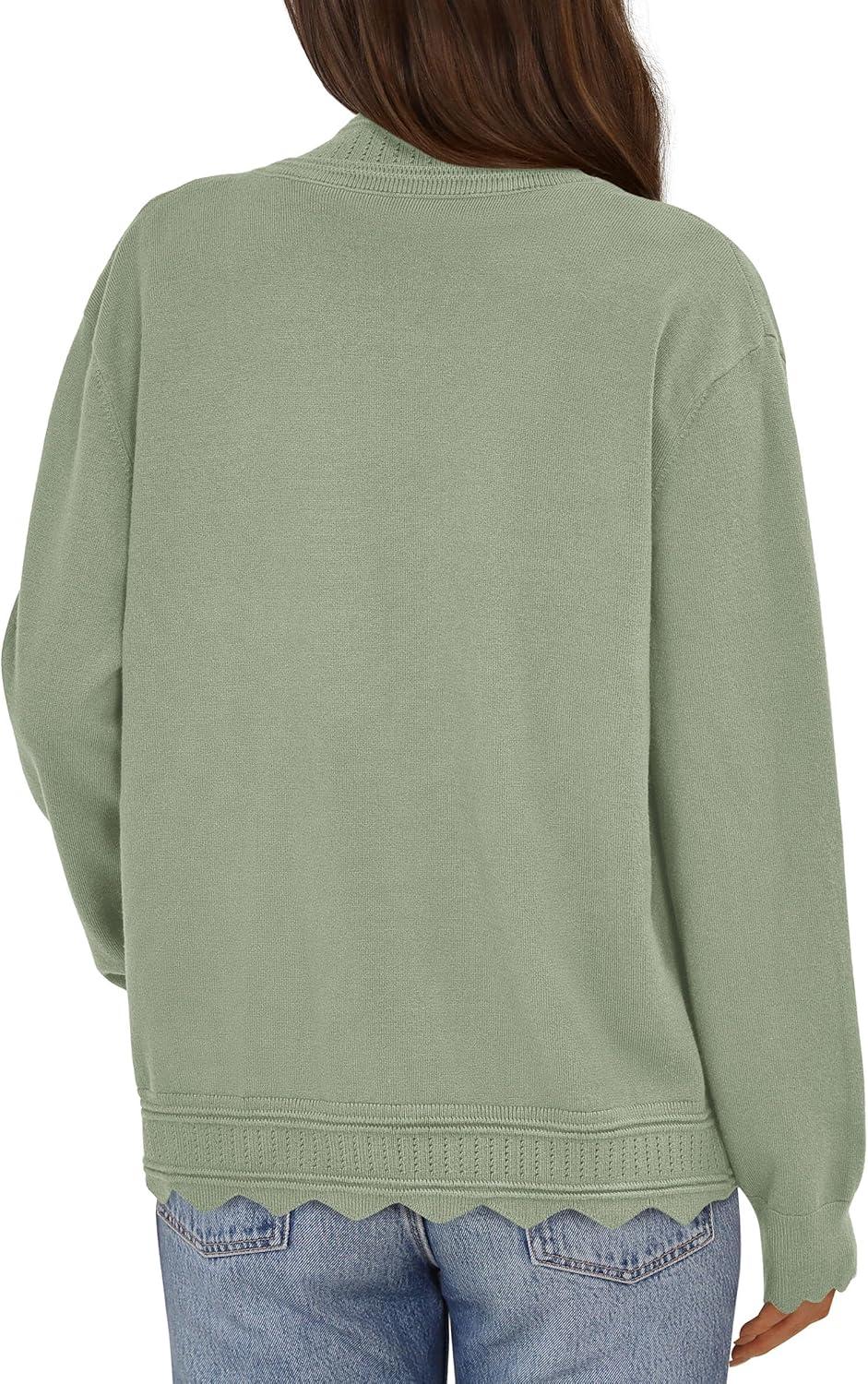 imagePRETTYGARDEN Cardigans for Women Lightweight Casual Long Sleeve Knitted Open Front Shrugs Sweaters 2025 Fall ClothesLight Green