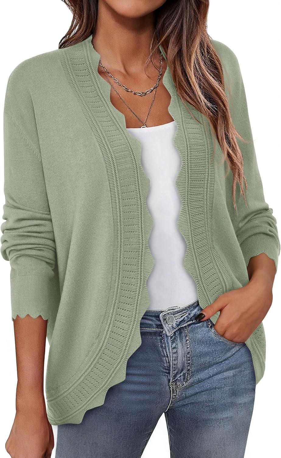 imagePRETTYGARDEN Cardigans for Women Lightweight Casual Long Sleeve Knitted Open Front Shrugs Sweaters 2025 Fall ClothesLight Green