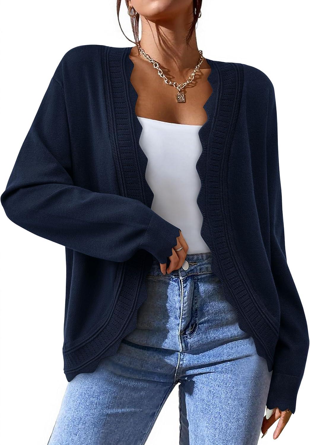 imagePRETTYGARDEN Cardigans for Women Lightweight Casual Long Sleeve Knitted Open Front Shrugs Sweaters 2025 Fall ClothesNavy Blue