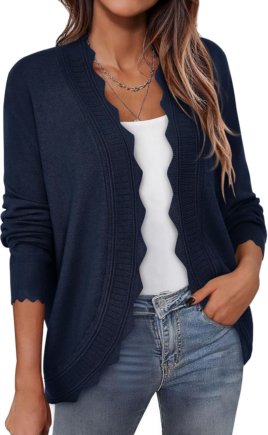imagePRETTYGARDEN Cardigans for Women Lightweight Casual Long Sleeve Knitted Open Front Shrugs Sweaters 2025 Fall ClothesNavy Blue