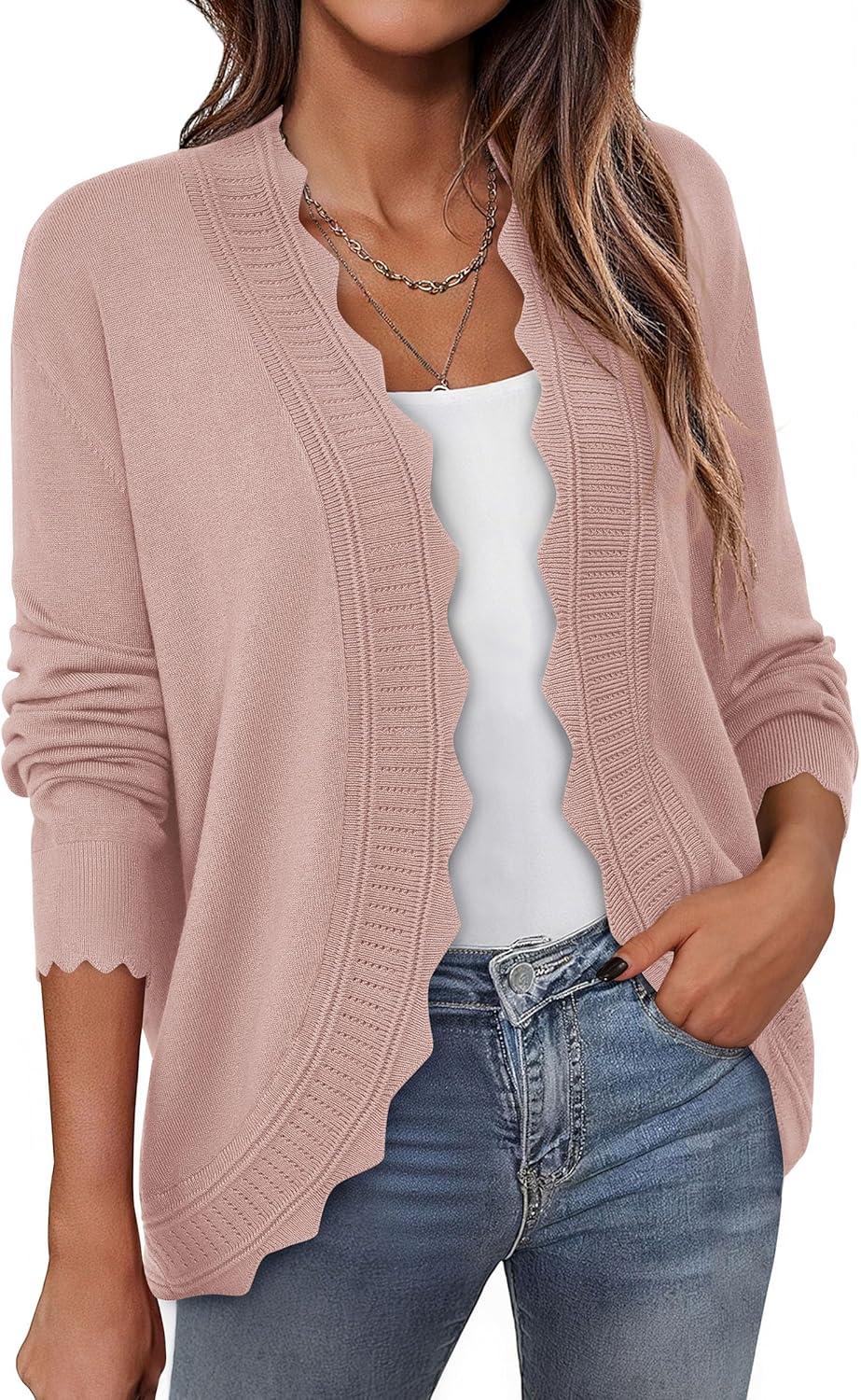 imagePRETTYGARDEN Cardigans for Women Lightweight Casual Long Sleeve Knitted Open Front Shrugs Sweaters 2025 Fall ClothesPink