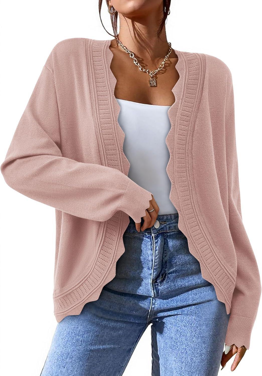 imagePRETTYGARDEN Cardigans for Women Lightweight Casual Long Sleeve Knitted Open Front Shrugs Sweaters 2025 Fall ClothesPink