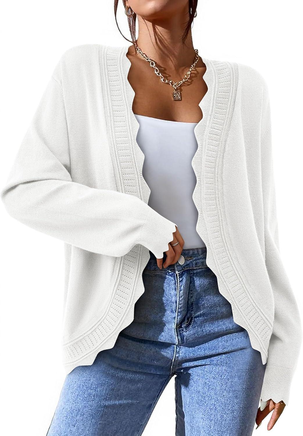 imagePRETTYGARDEN Cardigans for Women Lightweight Casual Long Sleeve Knitted Open Front Shrugs Sweaters 2025 Fall ClothesWhite