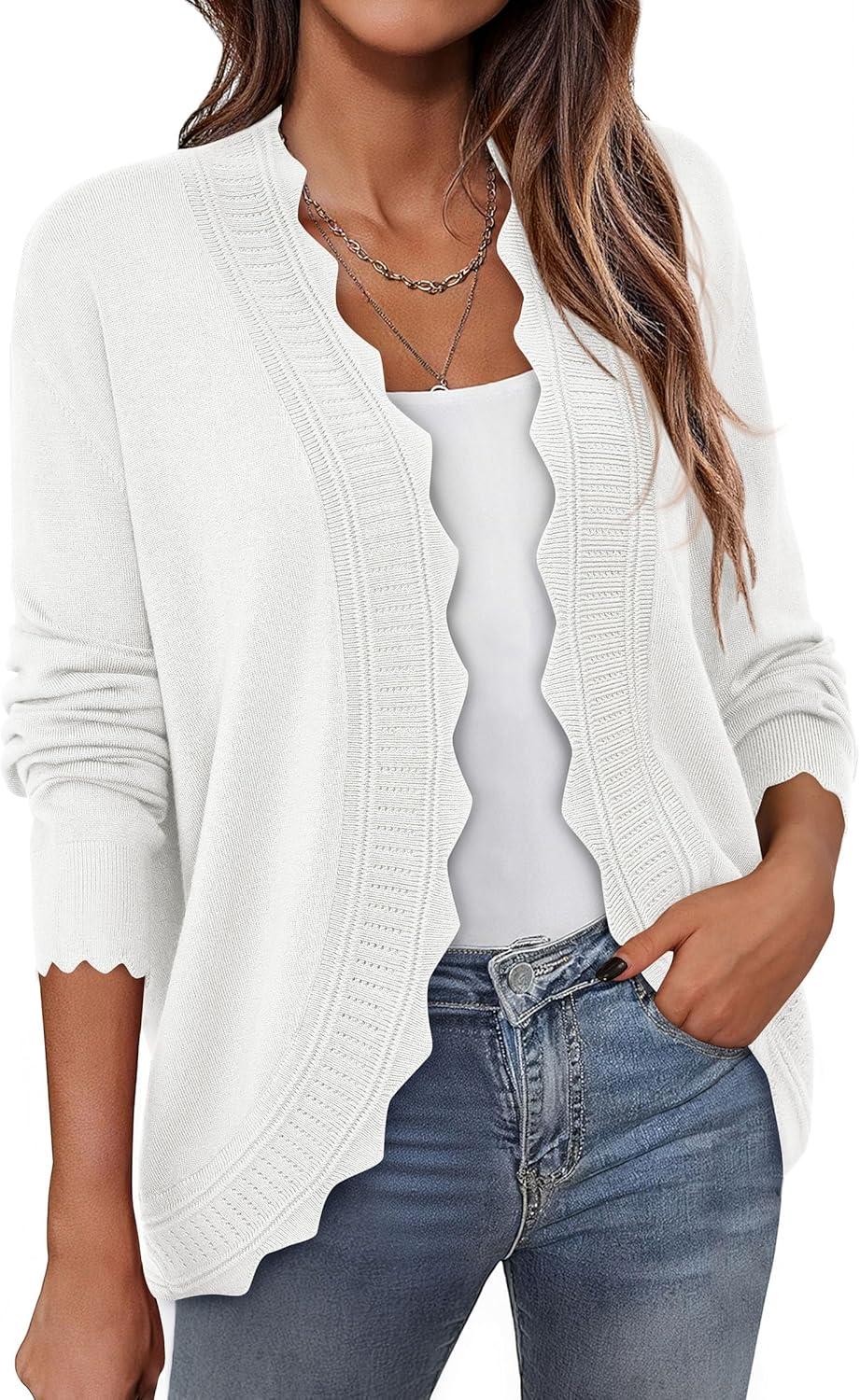 imagePRETTYGARDEN Cardigans for Women Lightweight Casual Long Sleeve Knitted Open Front Shrugs Sweaters 2025 Fall ClothesWhite