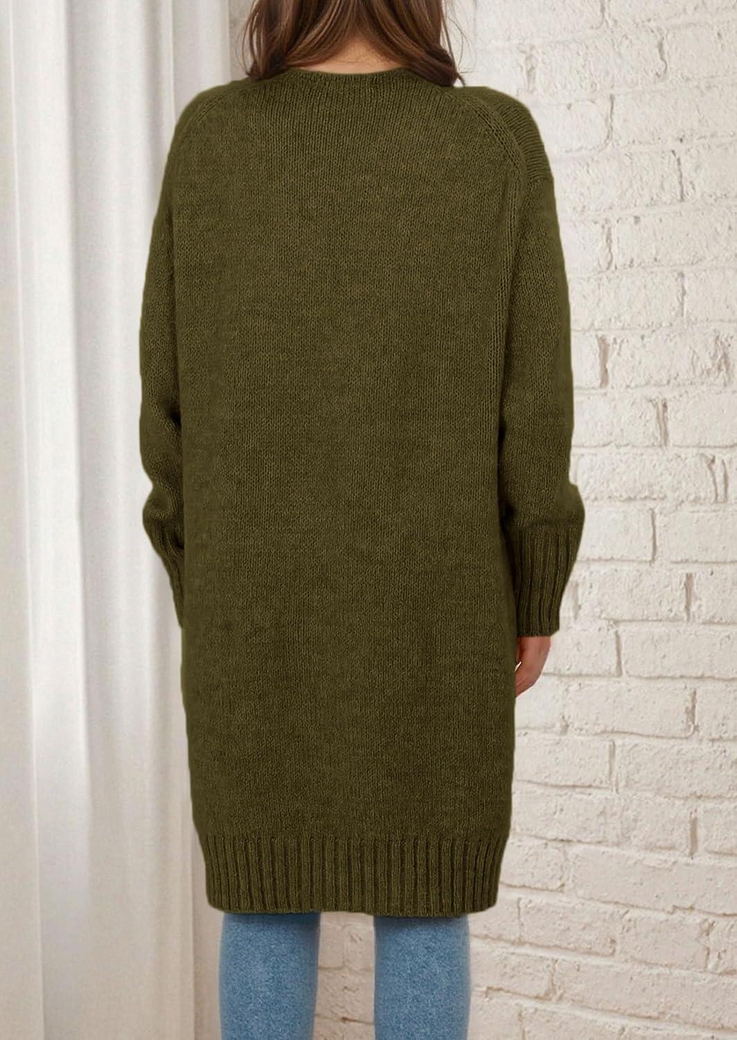 imagePRETTYGARDEN Fall Long Sleeve Cardigan Sweaters for Women 2025 Trendy Winter Open Front Loose Knitted Cardigans with PocketsArmy Green