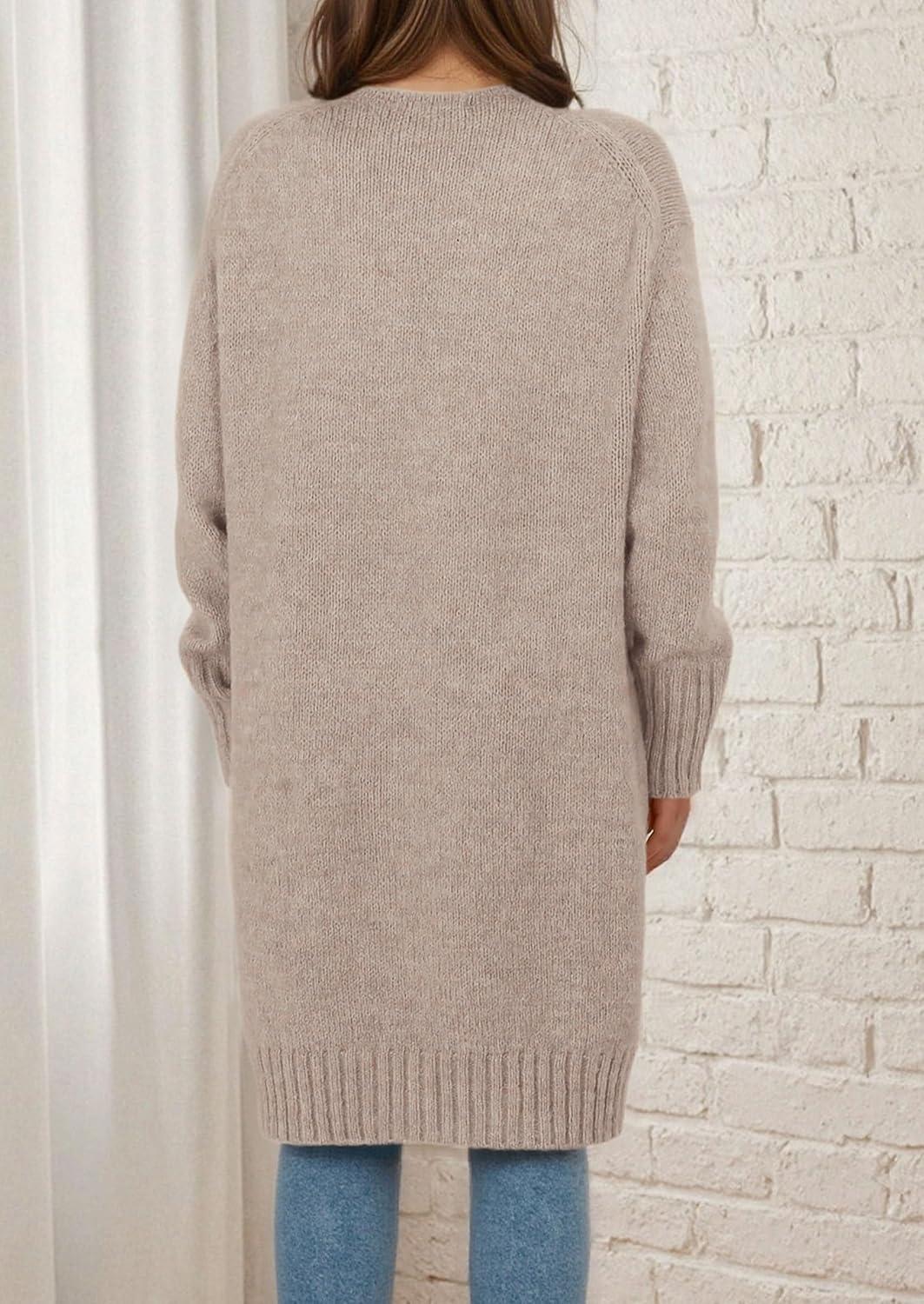 imagePRETTYGARDEN Fall Long Sleeve Cardigan Sweaters for Women 2025 Trendy Winter Open Front Loose Knitted Cardigans with PocketsBeige Grey