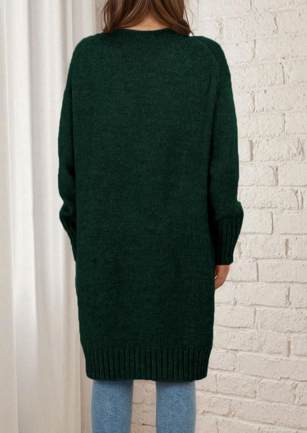 imagePRETTYGARDEN Fall Long Sleeve Cardigan Sweaters for Women 2025 Trendy Winter Open Front Loose Knitted Cardigans with PocketsDark Green