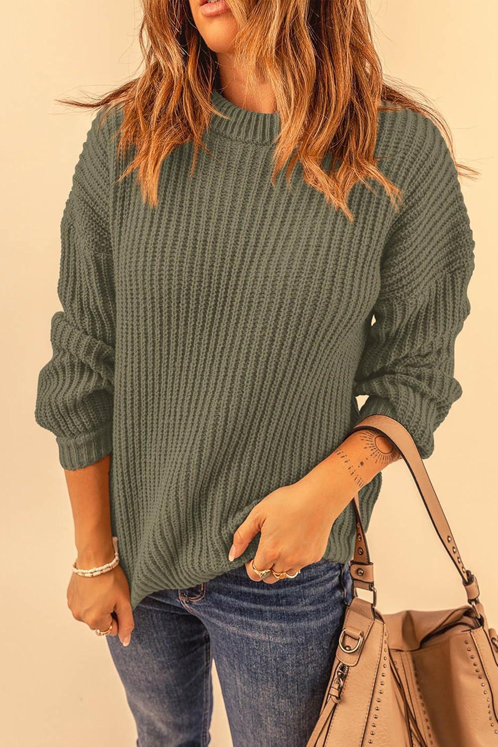 imagePRETTYGARDEN Fall Sweaters for Women 2025 Fashion Long Sleeve Casual Ribbed Knit Winter Clothes Pullover Jumper TopsArmy Green