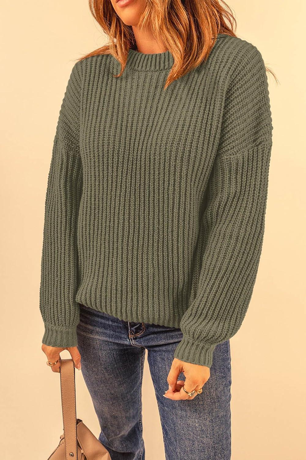 imagePRETTYGARDEN Fall Sweaters for Women 2025 Fashion Long Sleeve Casual Ribbed Knit Winter Clothes Pullover Jumper TopsArmy Green