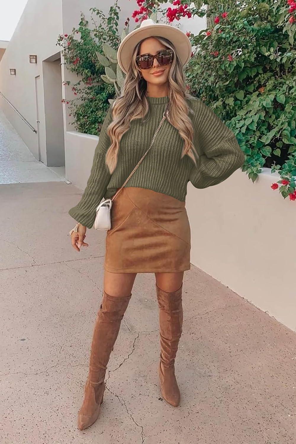 imagePRETTYGARDEN Fall Sweaters for Women 2025 Fashion Long Sleeve Casual Ribbed Knit Winter Clothes Pullover Jumper TopsArmy Green