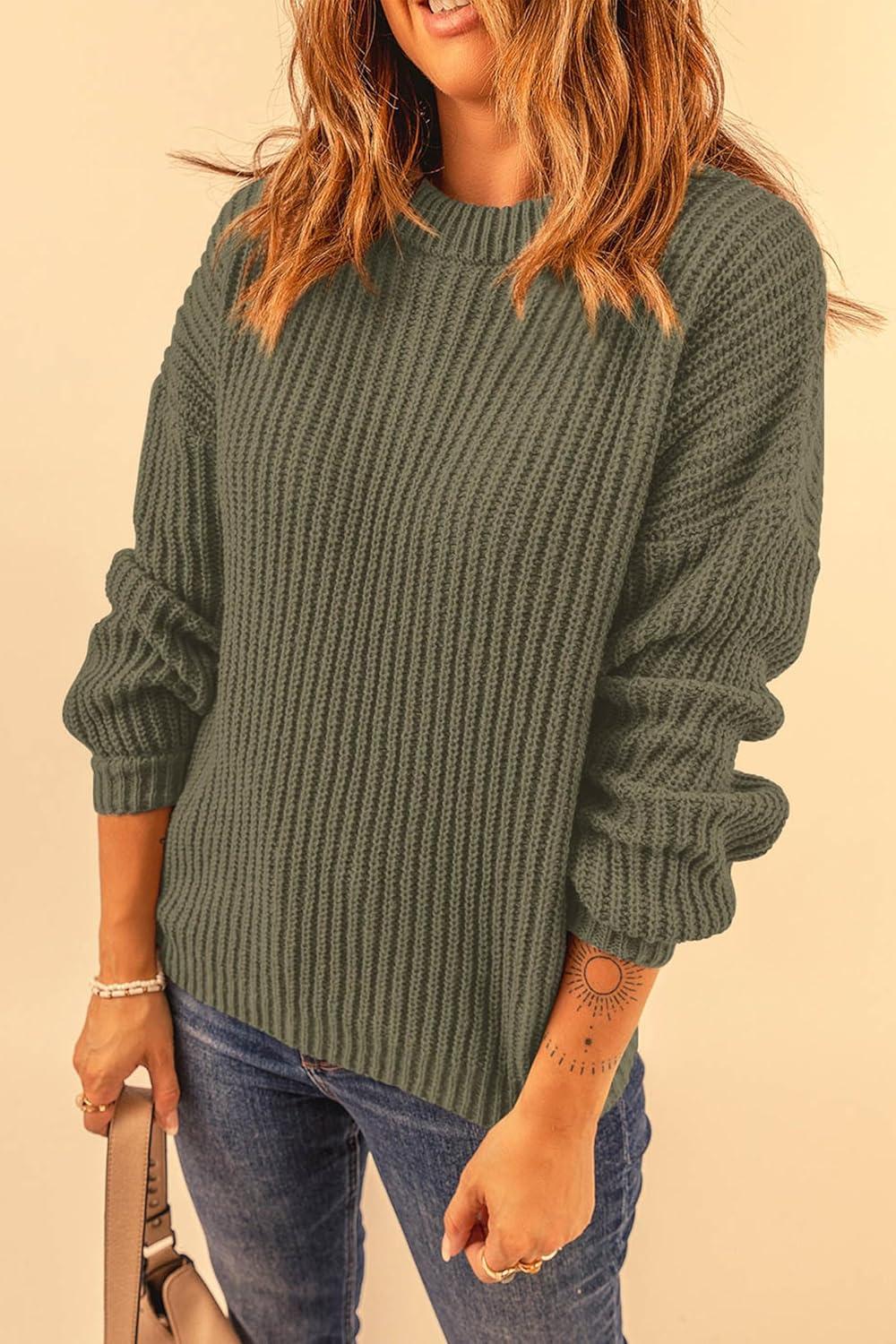 imagePRETTYGARDEN Fall Sweaters for Women 2025 Fashion Long Sleeve Casual Ribbed Knit Winter Clothes Pullover Jumper TopsArmy Green