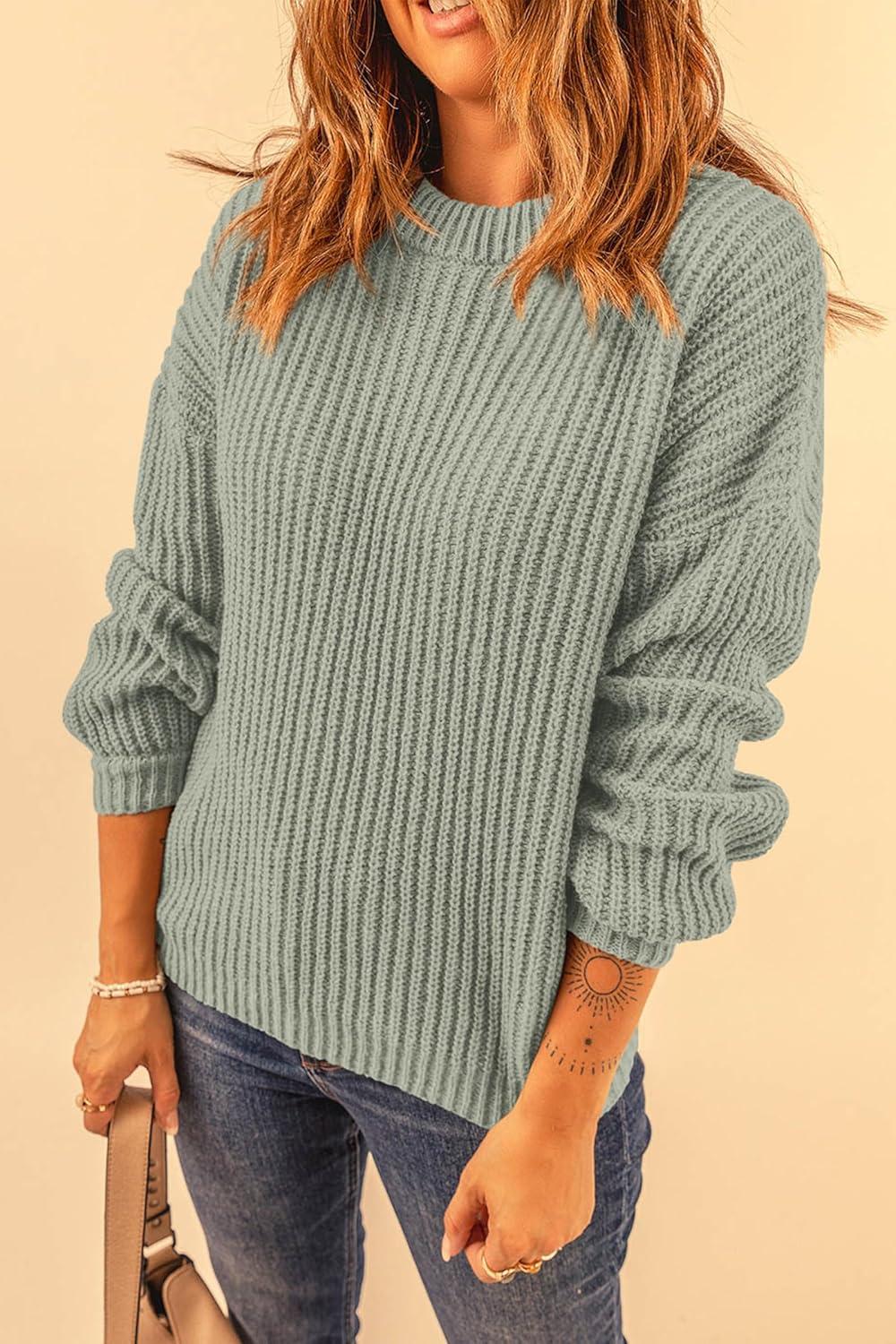 imagePRETTYGARDEN Fall Sweaters for Women 2025 Fashion Long Sleeve Casual Ribbed Knit Winter Clothes Pullover Jumper TopsBean Green