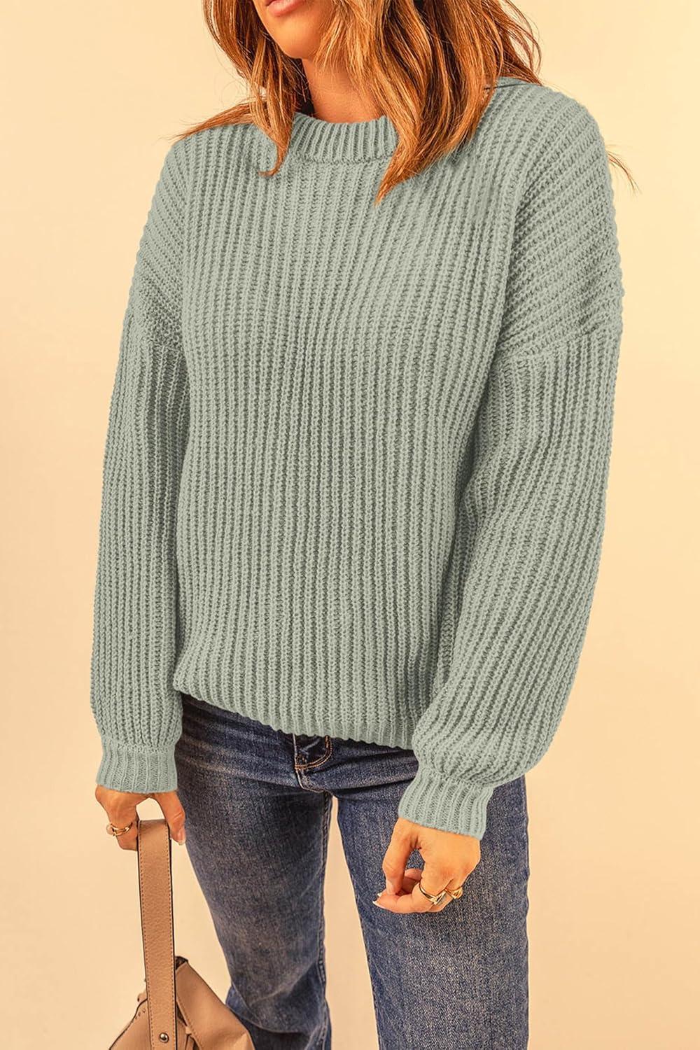 imagePRETTYGARDEN Fall Sweaters for Women 2025 Fashion Long Sleeve Casual Ribbed Knit Winter Clothes Pullover Jumper TopsBean Green