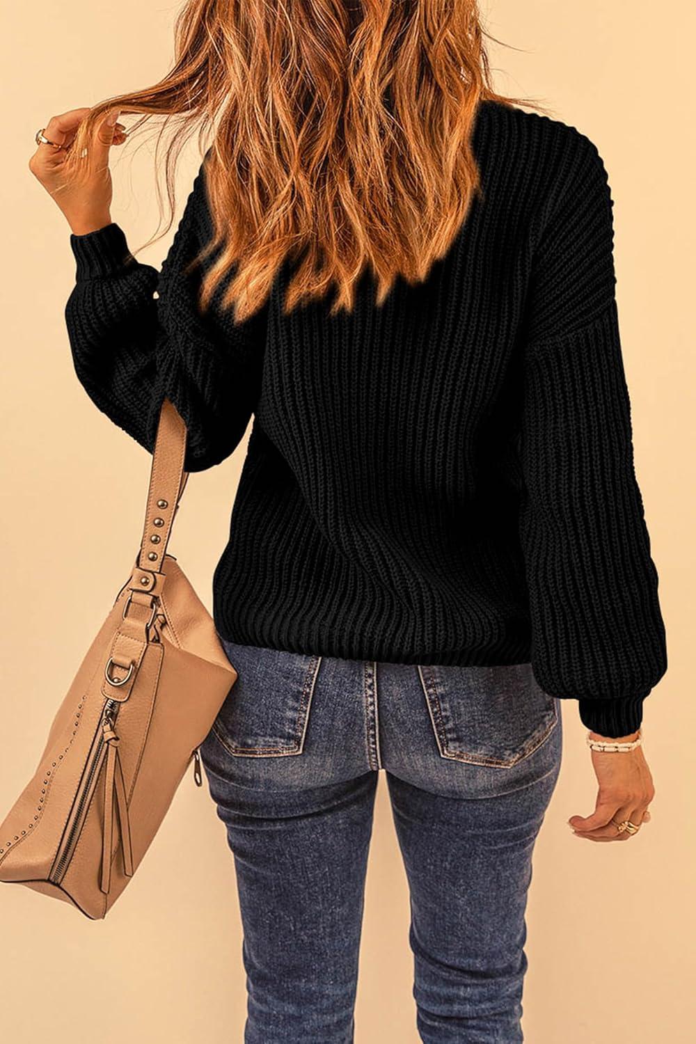 imagePRETTYGARDEN Fall Sweaters for Women 2025 Fashion Long Sleeve Casual Ribbed Knit Winter Clothes Pullover Jumper TopsBlack