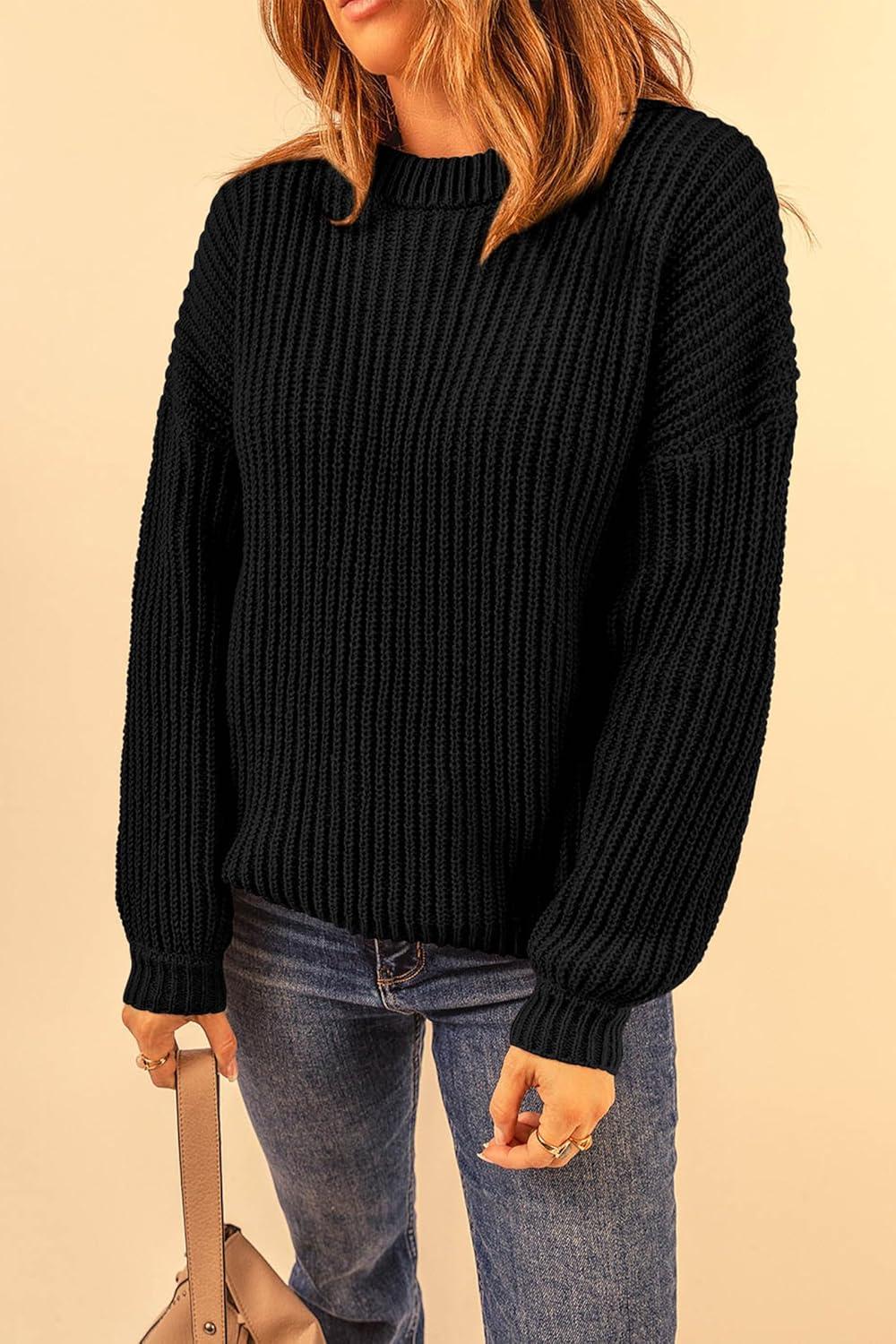 imagePRETTYGARDEN Fall Sweaters for Women 2025 Fashion Long Sleeve Casual Ribbed Knit Winter Clothes Pullover Jumper TopsBlack